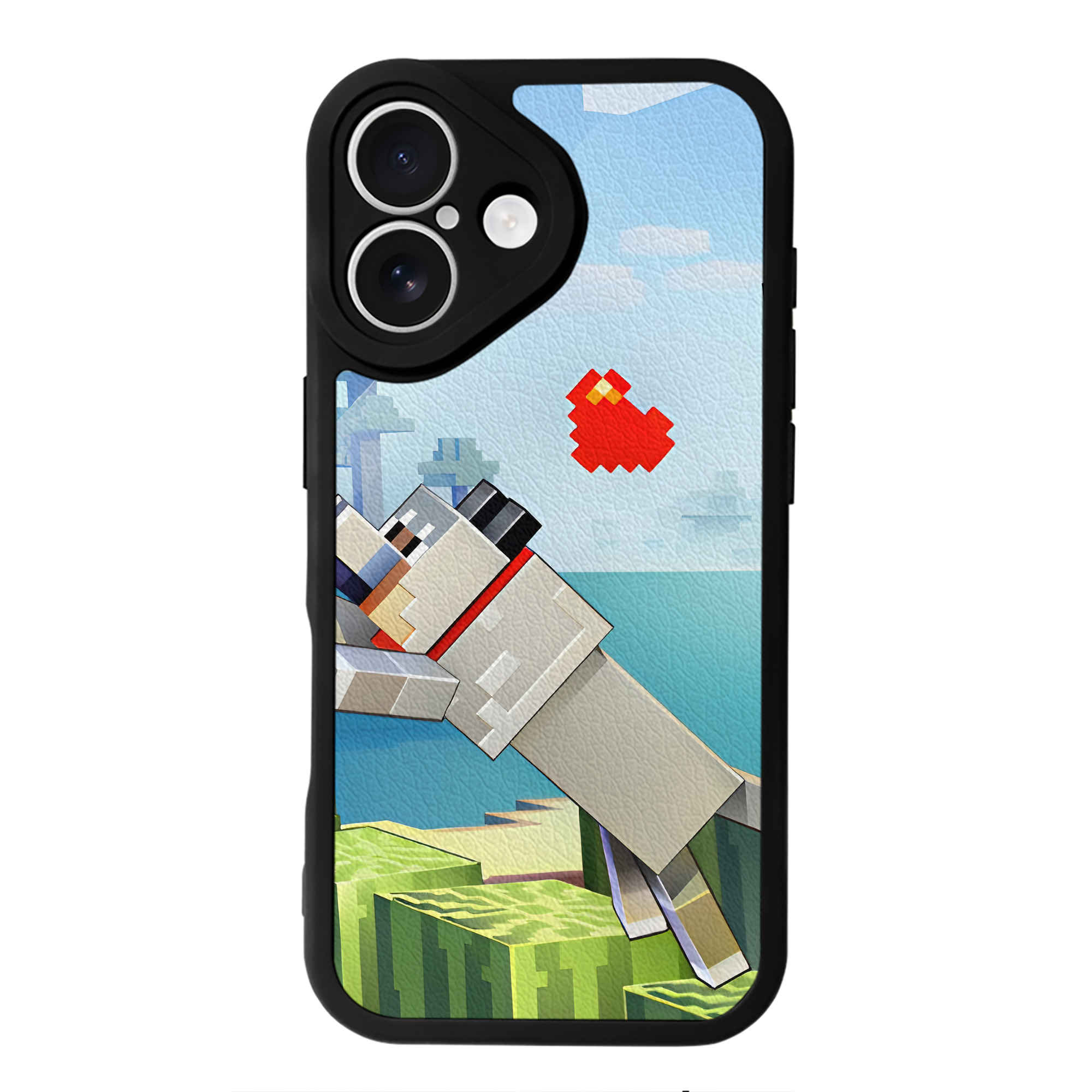 （画像用） マインクラフト ブロックの世界 Minecraft MC Block world 【iPhone 16シリーズ対応】シリコンスマホケース（レザー調） 材質：シリコン